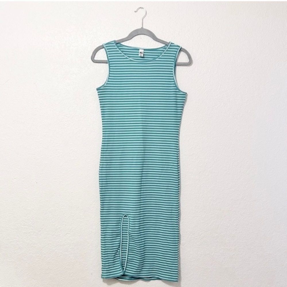 Blue and white striped maxi midi dress size large
